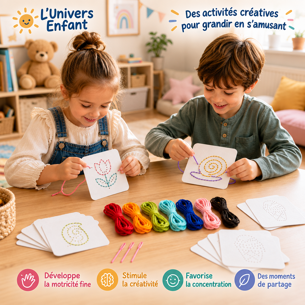 Jeu de laçage et couture pour enfants avec texte en français