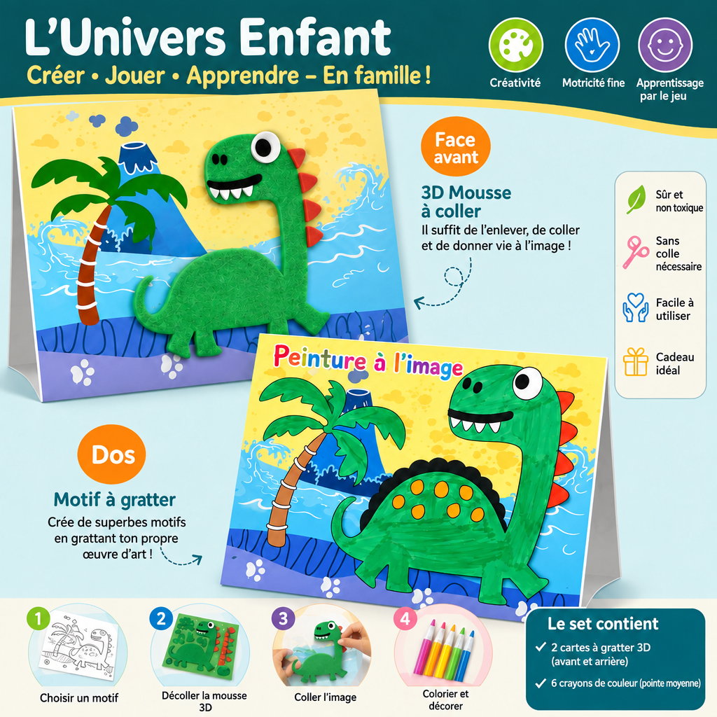 Kit créatif stickers 3D en mousse avec texte en français