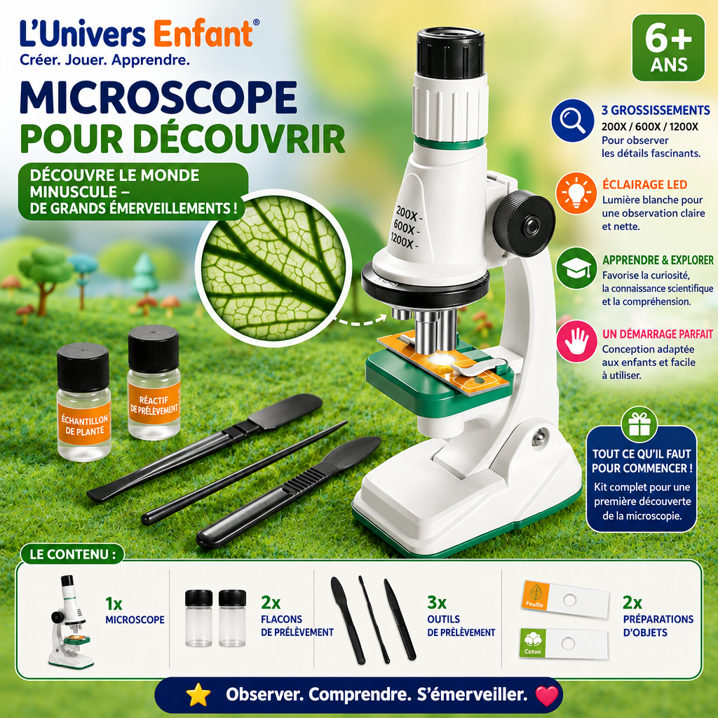 Microscope 1200x pour enfants avec texte en français