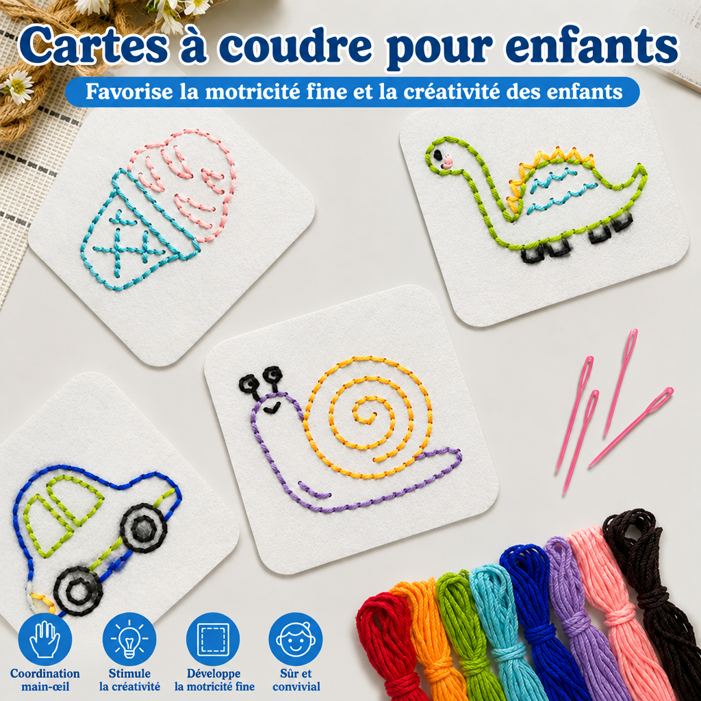 Jeu de laçage et couture pour enfants avec texte en français