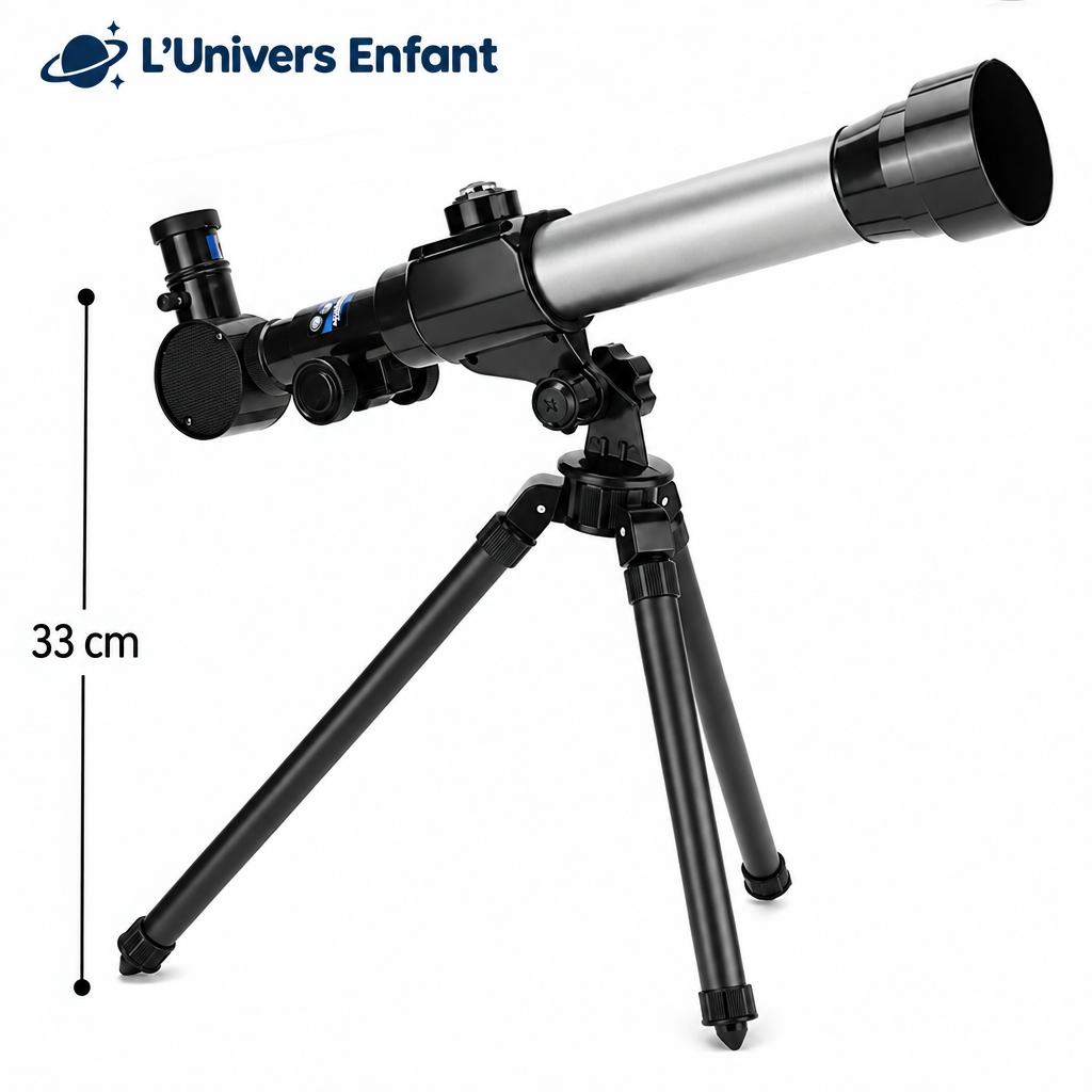 Télescope pour enfants avec trépied et texte en français
