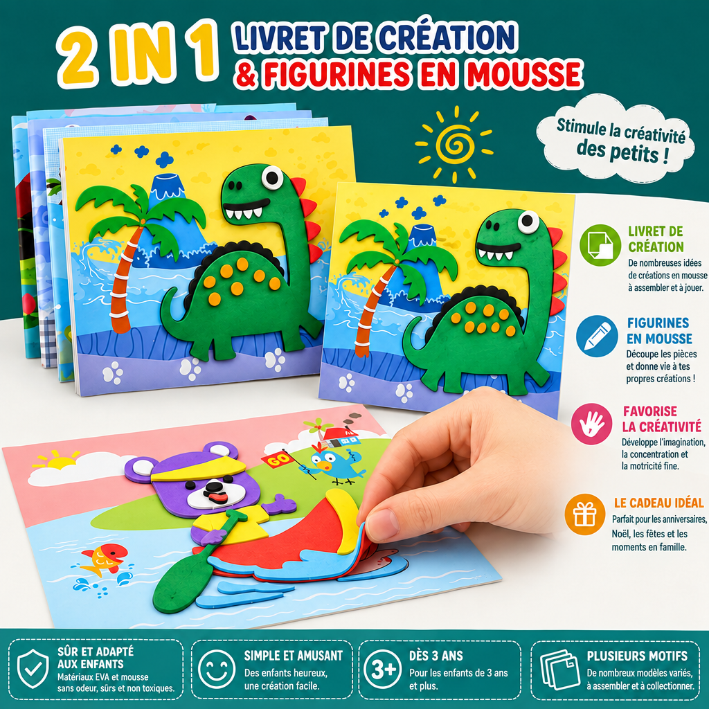 Kit créatif stickers 3D en mousse avec texte en français
