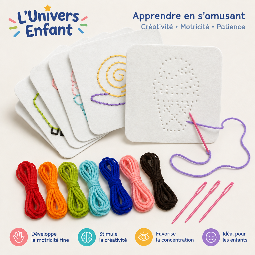 Jeu de laçage et couture pour enfants avec texte en français