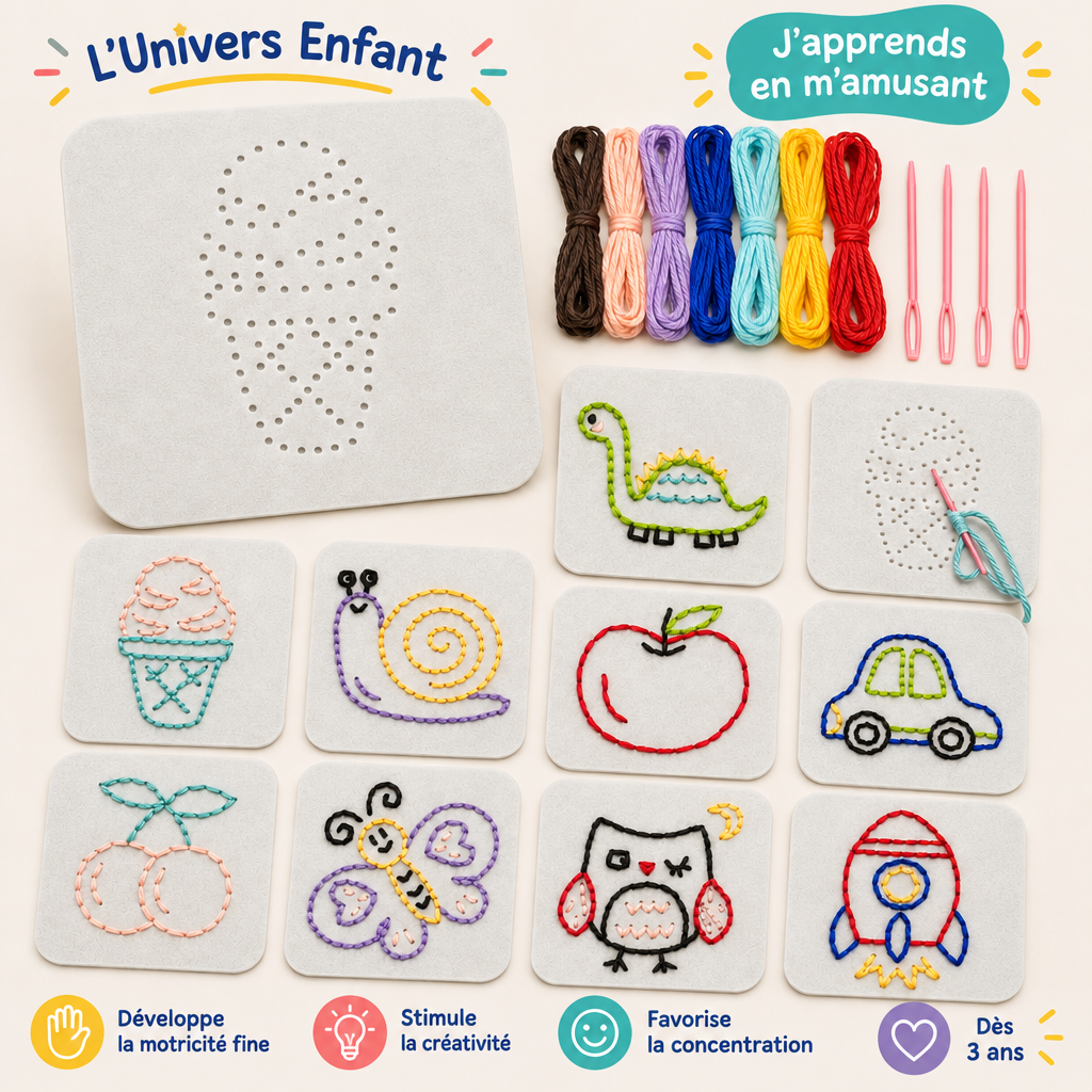 Jeu de laçage et couture pour enfants avec texte en français